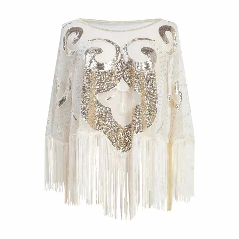 Sequin Beaded Shawl Wraps Fringed Evening Cape Scarf for Wedding