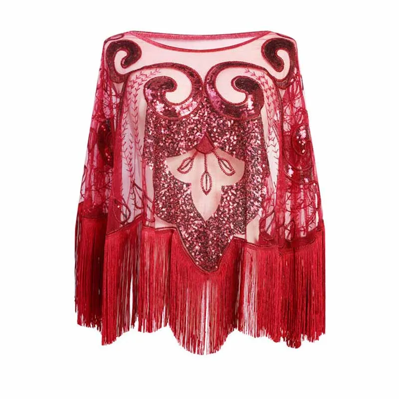 Sequin Beaded Shawl Wraps Fringed Evening Cape Scarf for Wedding