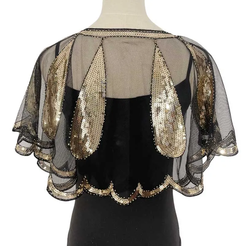 Sequin Mesh Shawl Wraps Evening Prom Cape Scarf