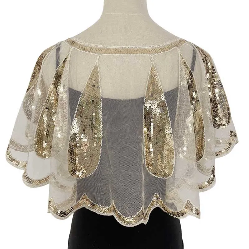 Sequin Mesh Shawl Wraps Evening Prom Cape Scarf