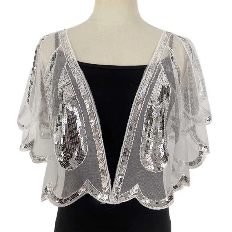 Sequin Mesh Shawl Wraps Evening Prom Cape Scarf