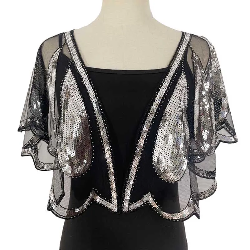 Sequin Mesh Shawl Wraps Evening Prom Cape Scarf