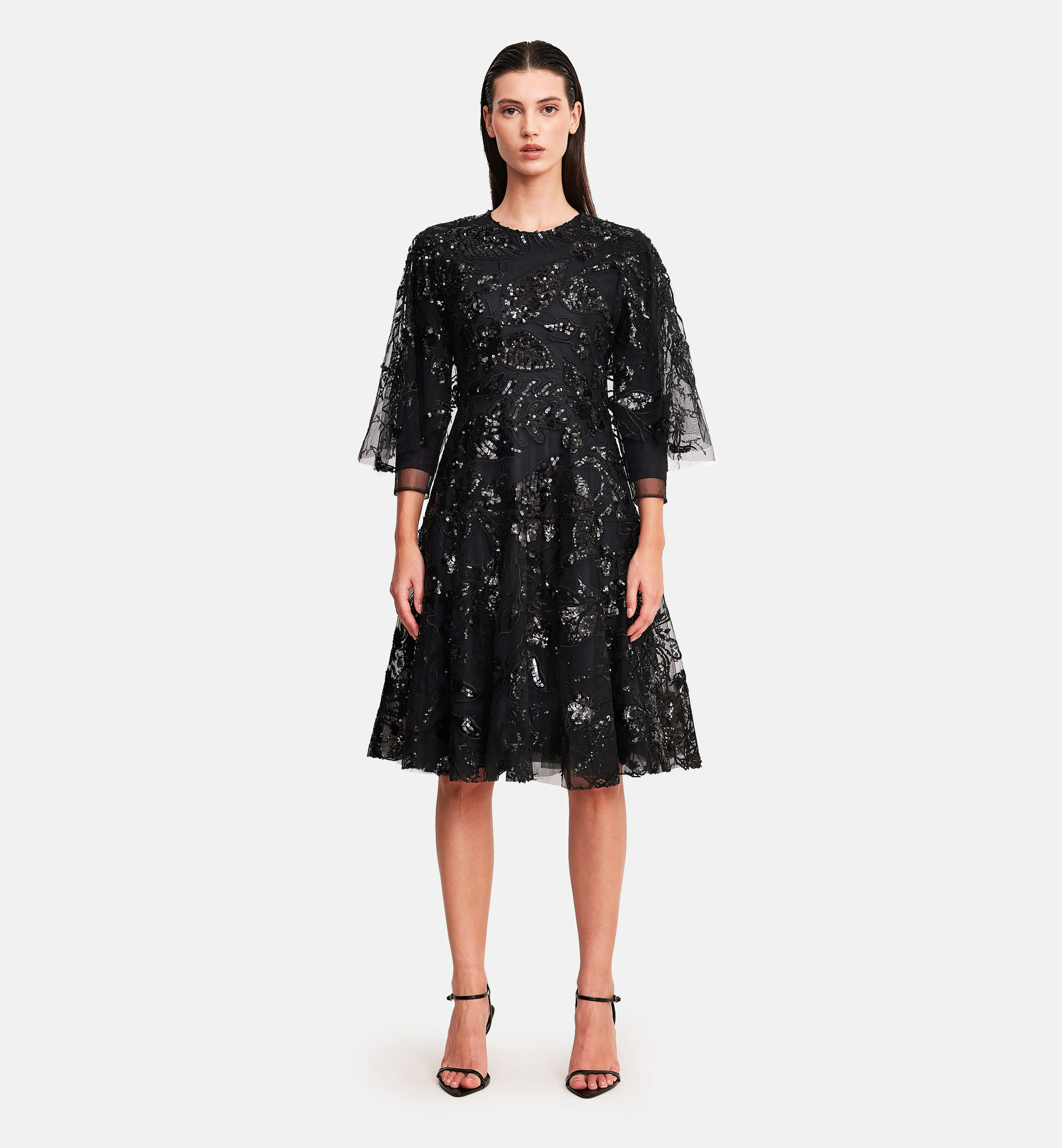 Sequins Mesh Cape Dress in Black