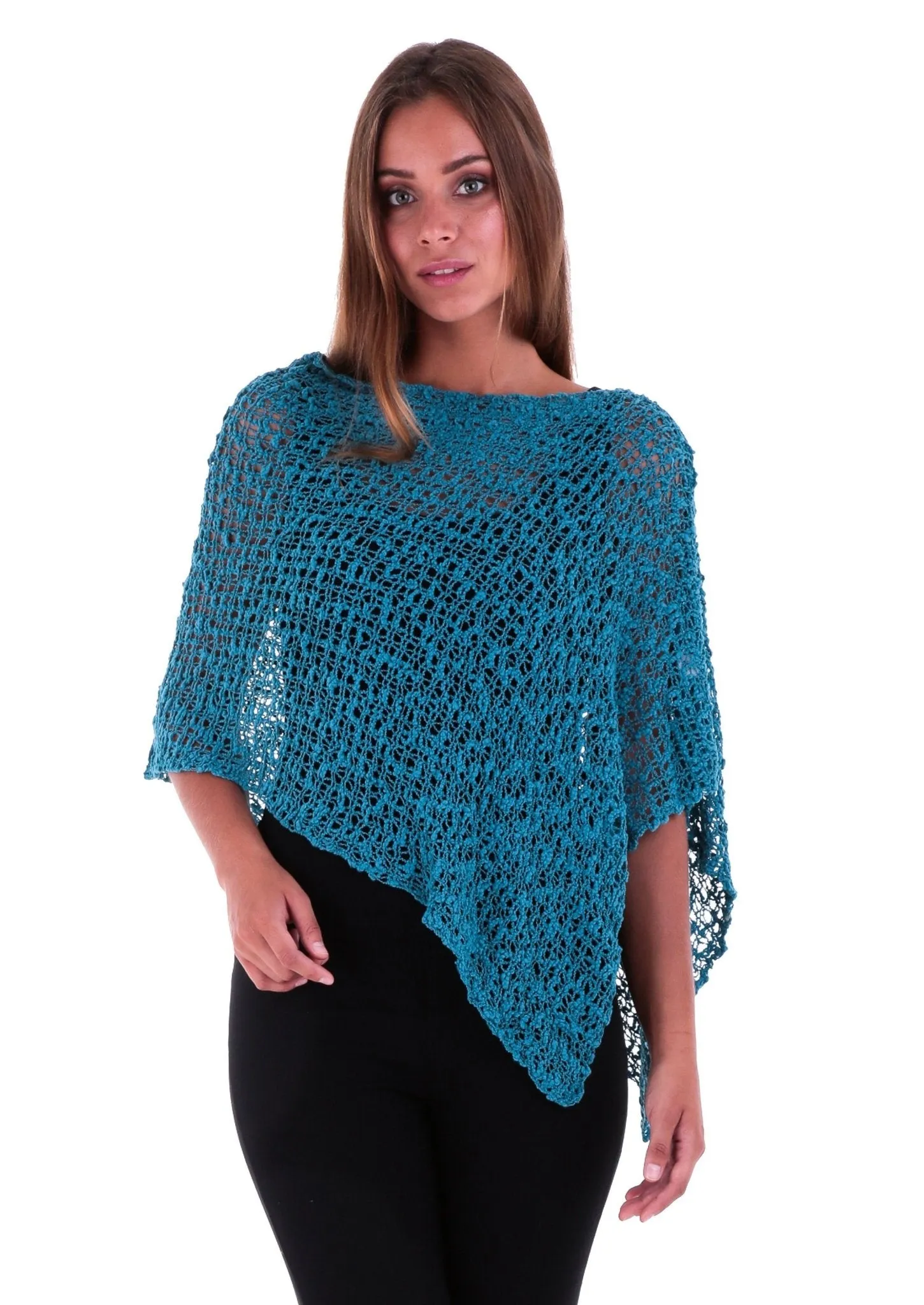 SHU-SHI Women's Sheer Lightweight Knit Poncho Shrug - Summer Popcorn Cape