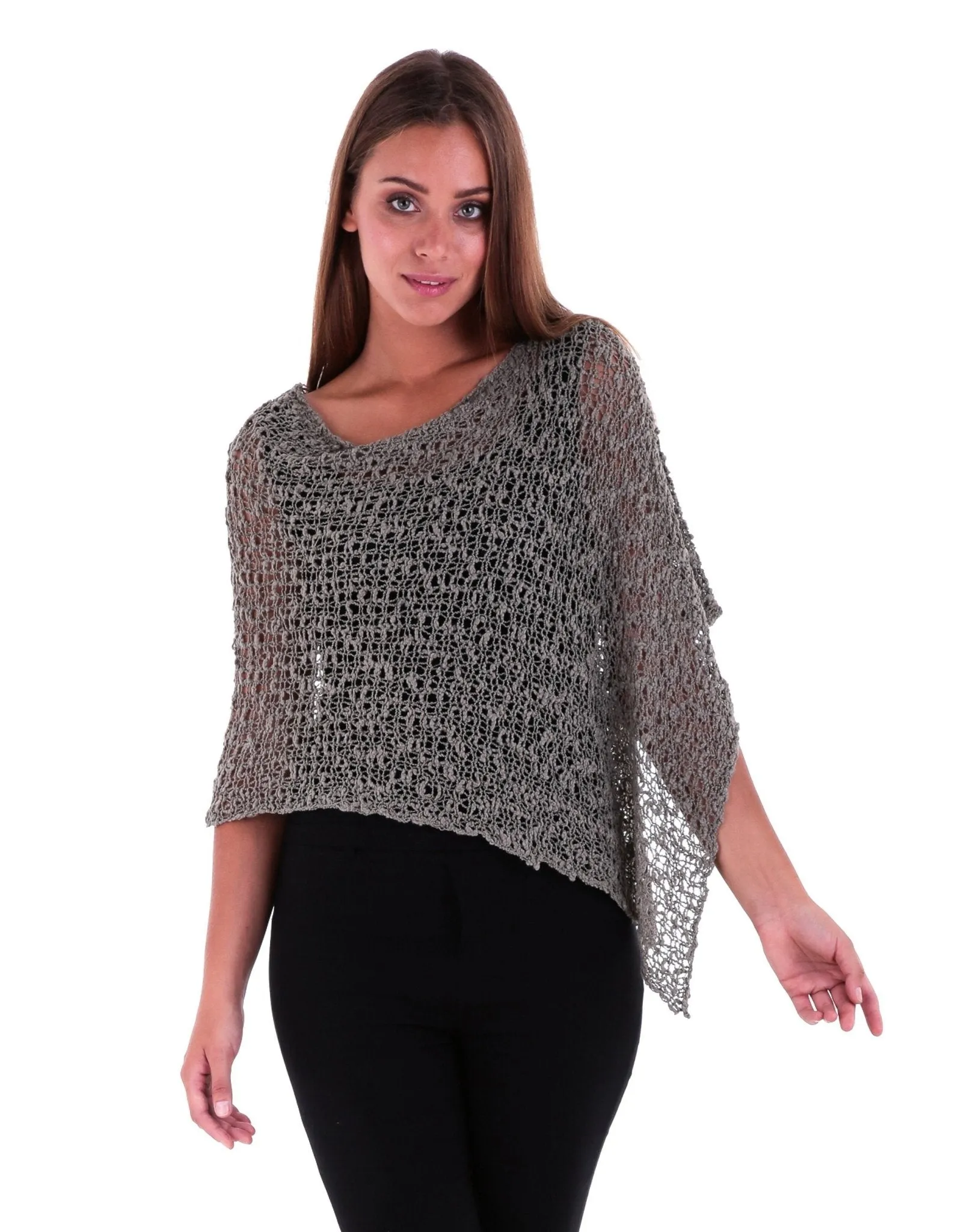 SHU-SHI Women's Sheer Lightweight Knit Poncho Shrug - Summer Popcorn Cape