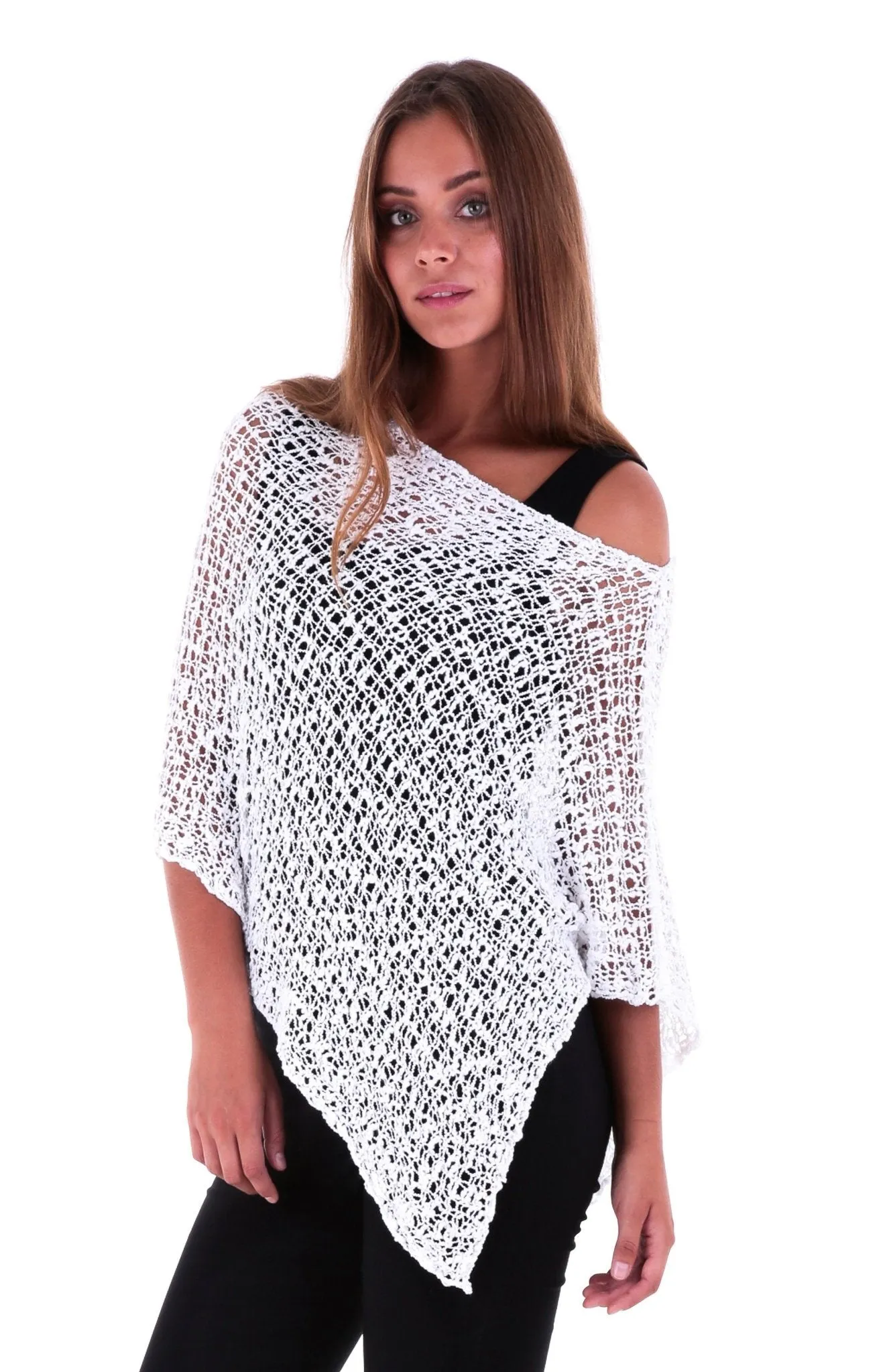 SHU-SHI Women's Sheer Lightweight Knit Poncho Shrug - Summer Popcorn Cape