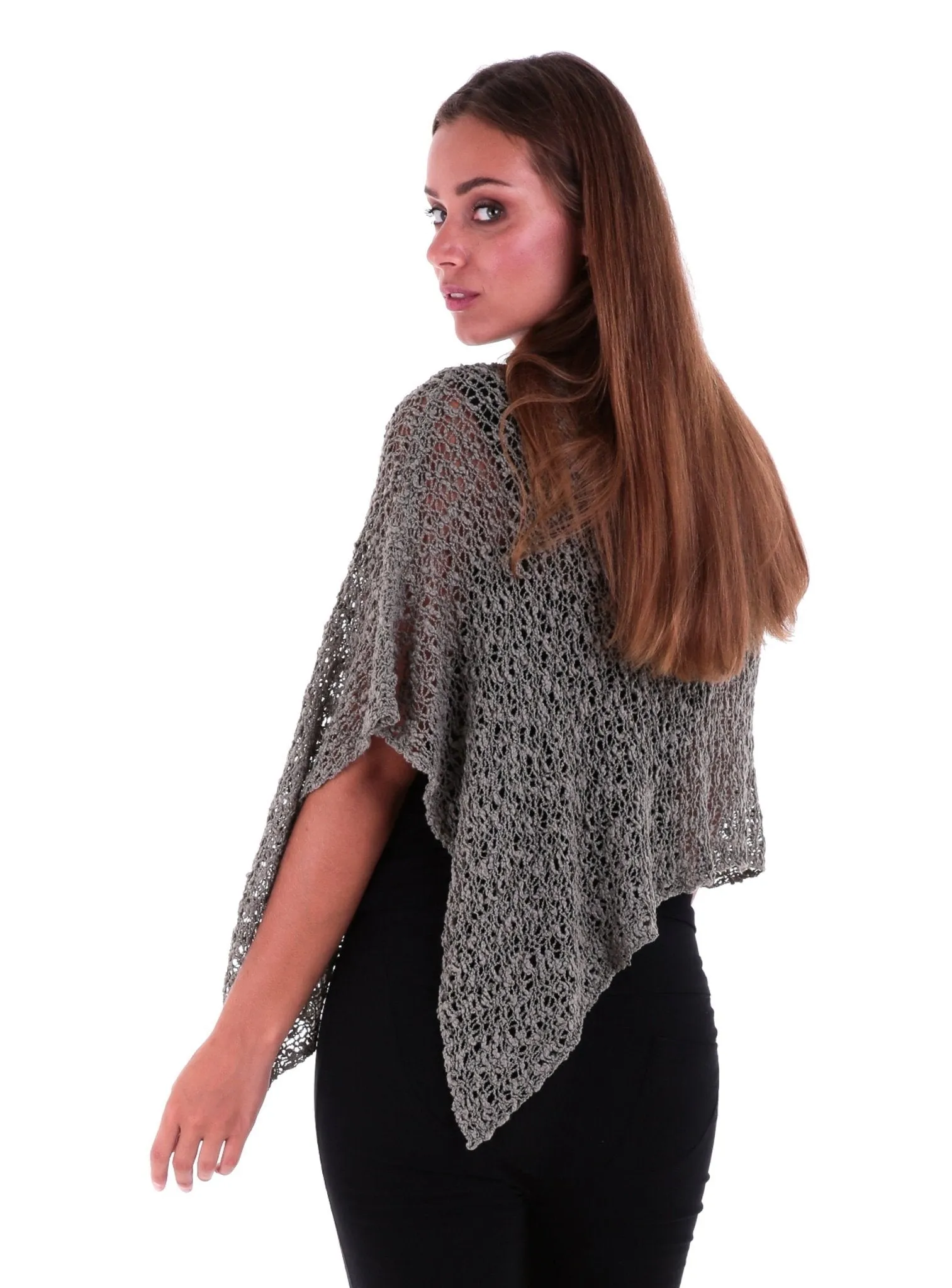 SHU-SHI Women's Sheer Lightweight Knit Poncho Shrug - Summer Popcorn Cape