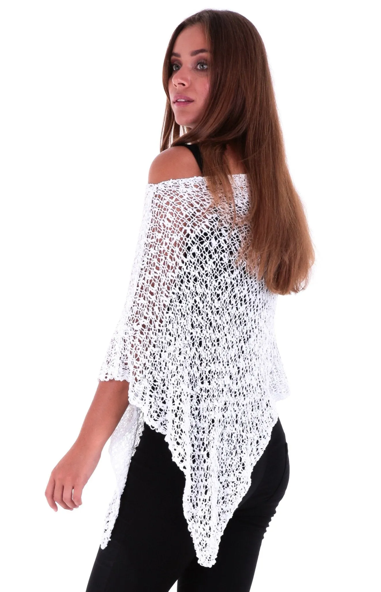 SHU-SHI Women's Sheer Lightweight Knit Poncho Shrug - Summer Popcorn Cape