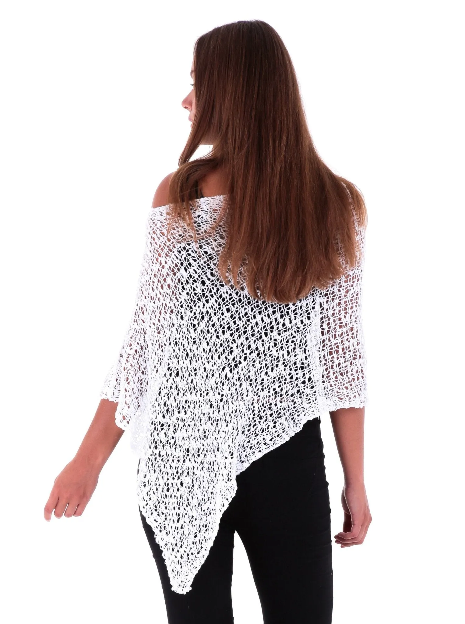 SHU-SHI Women's Sheer Lightweight Knit Poncho Shrug - Summer Popcorn Cape