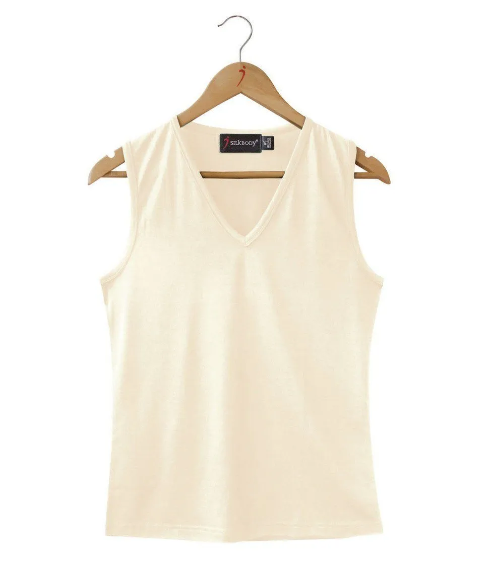 Silkspun Sleeveless V Neck - Clearance; Natural White Size XL