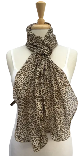 SL07-28 Brown and yellow animal print scarf with curled edges.