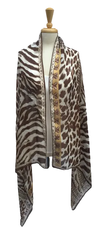 SLK58 - Large, semi-sheer scarf with mixed animal print