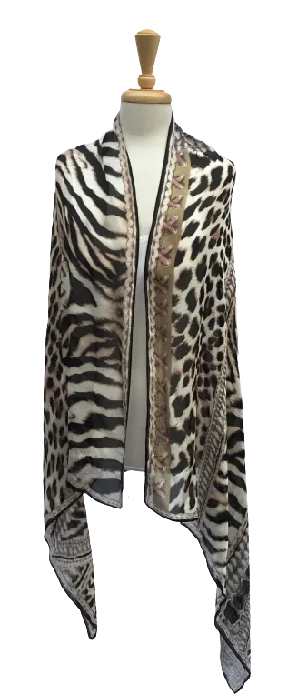 SLK58 - Large, semi-sheer scarf with mixed animal print