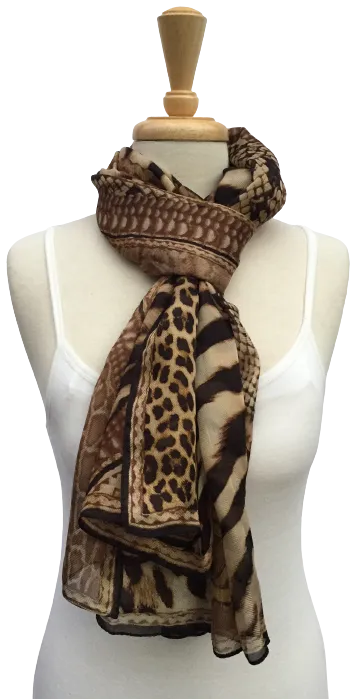 SLK58 - Large, semi-sheer scarf with mixed animal print