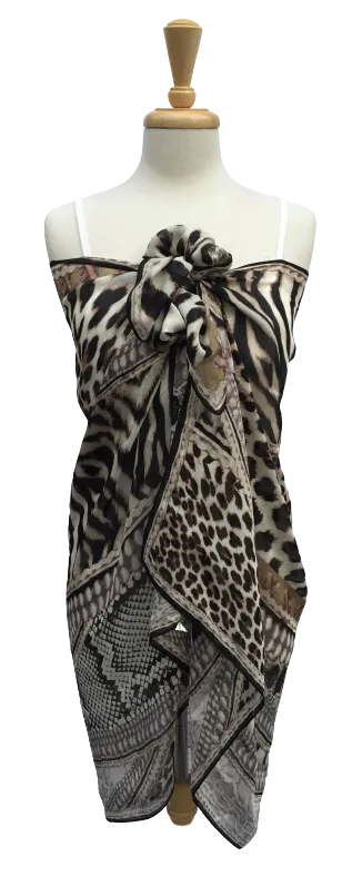 SLK58 - Large, semi-sheer scarf with mixed animal print