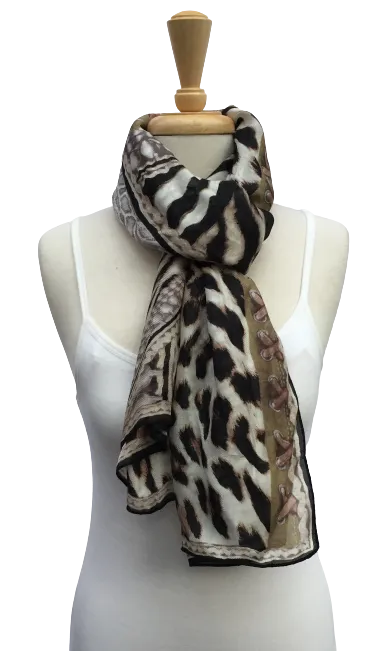 SLK58 - Large, semi-sheer scarf with mixed animal print