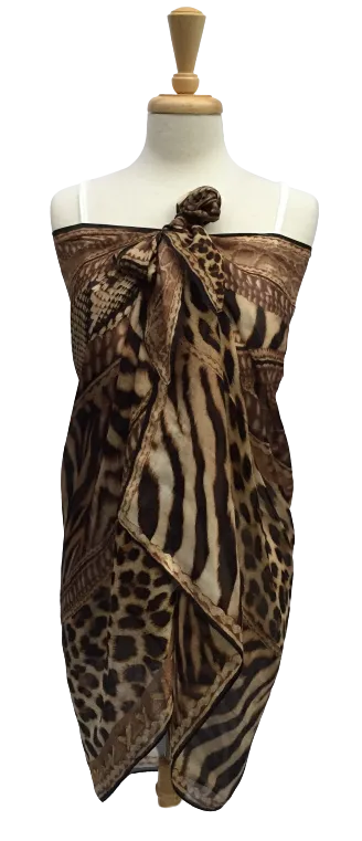 SLK58 - Large, semi-sheer scarf with mixed animal print