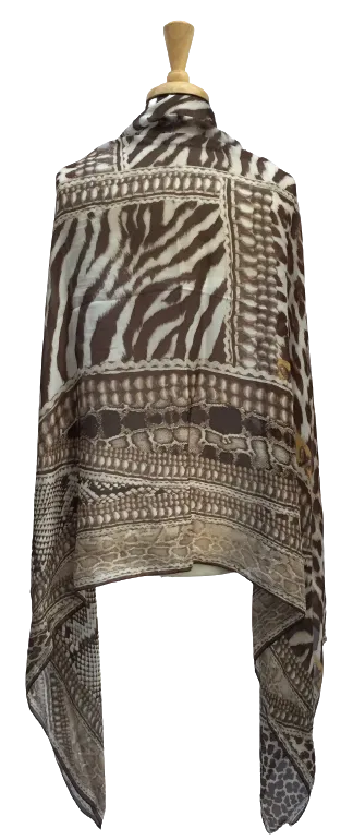 SLK58 - Large, semi-sheer scarf with mixed animal print