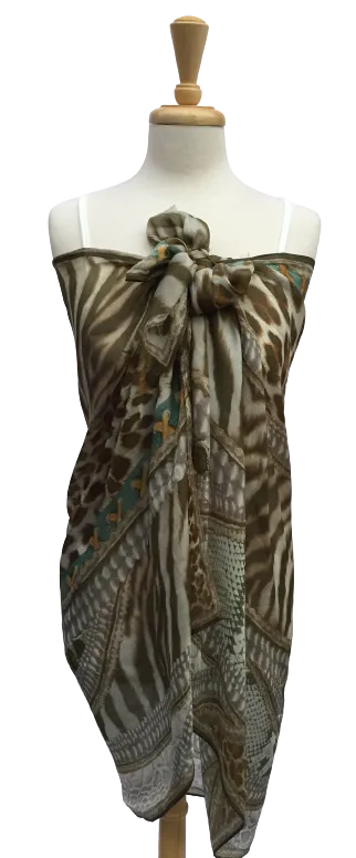 SLK58 - Large, semi-sheer scarf with mixed animal print