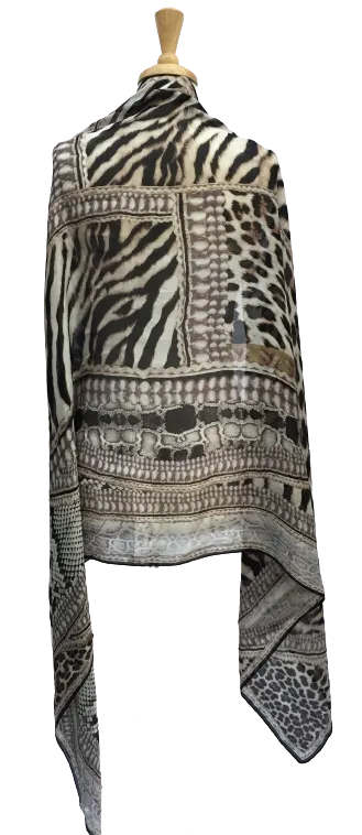 SLK58 - Large, semi-sheer scarf with mixed animal print