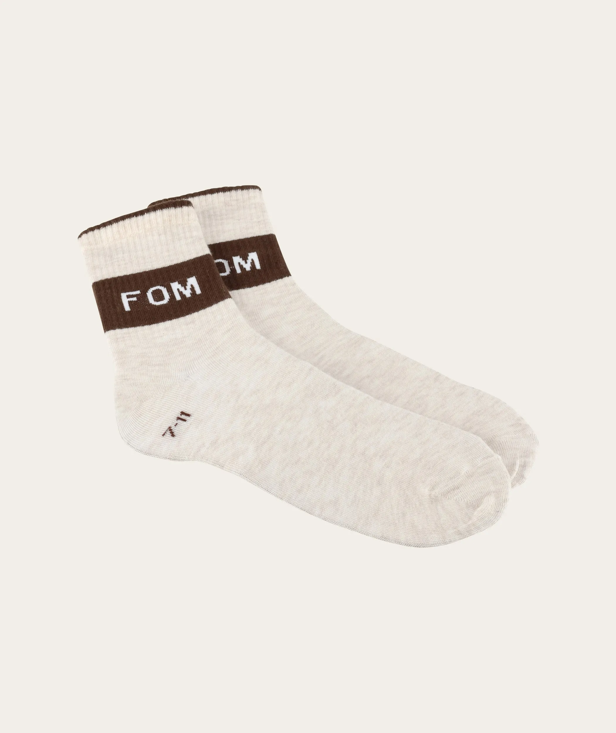 Socks FOM Crew - Ecru Melange/ Brown Stripe (Size 7-11)