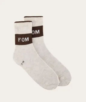 Socks FOM Crew - Ecru Melange/ Brown Stripe (Size 7-11)