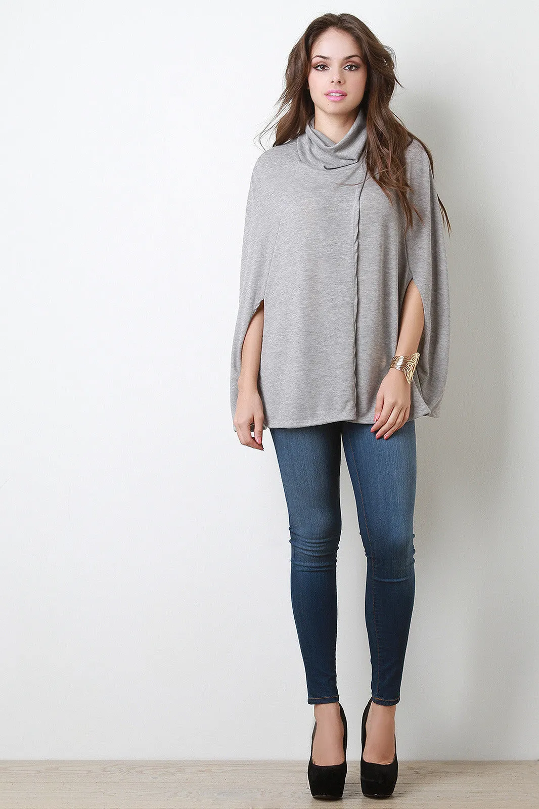 Soft Knit Turtleneck Wrap Cape