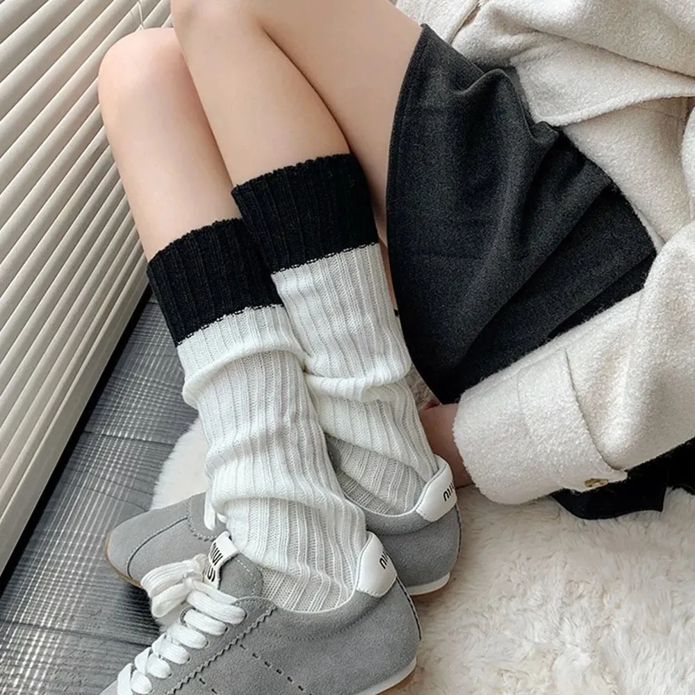 Sohiwoo Knitted Wool Long Socks Lolita Warmth Leg Covers Soild Color Simple Versatile Autumn Winter Warm Calf Stocking Women Ladies Sock