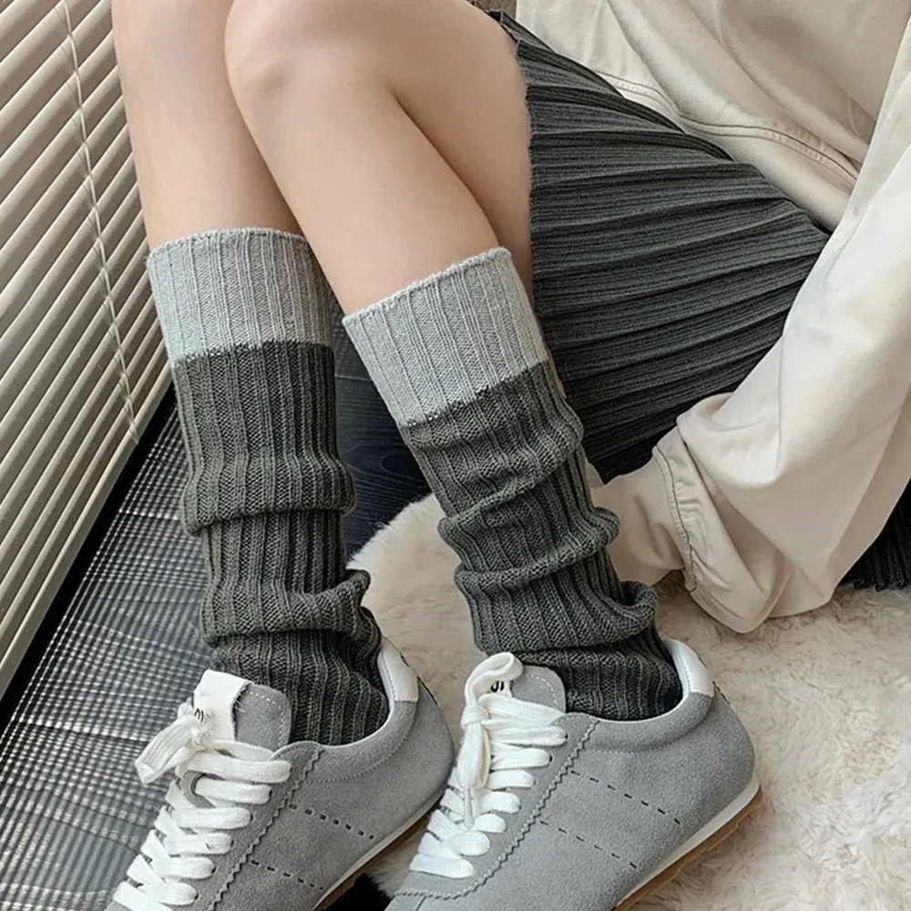 Sohiwoo Knitted Wool Long Socks Lolita Warmth Leg Covers Soild Color Simple Versatile Autumn Winter Warm Calf Stocking Women Ladies Sock