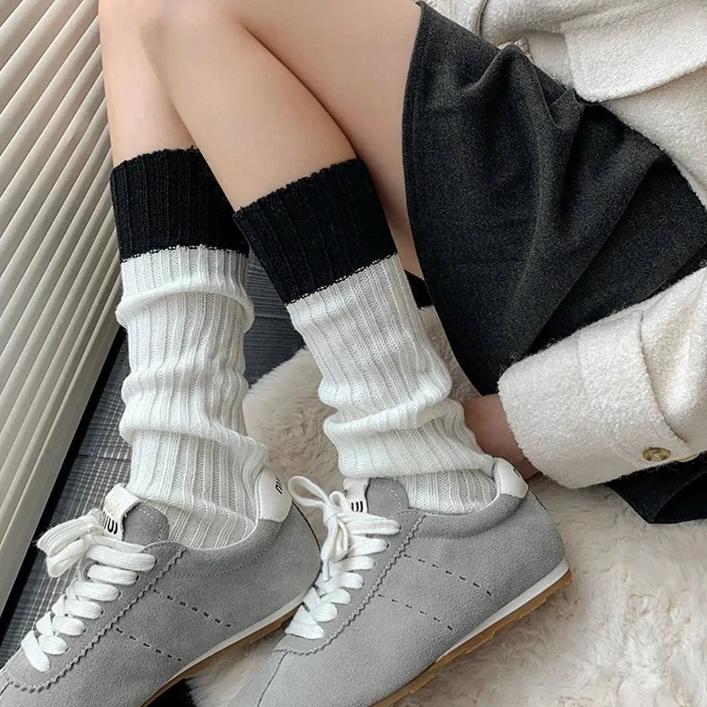 Sohiwoo Knitted Wool Long Socks Lolita Warmth Leg Covers Soild Color Simple Versatile Autumn Winter Warm Calf Stocking Women Ladies Sock