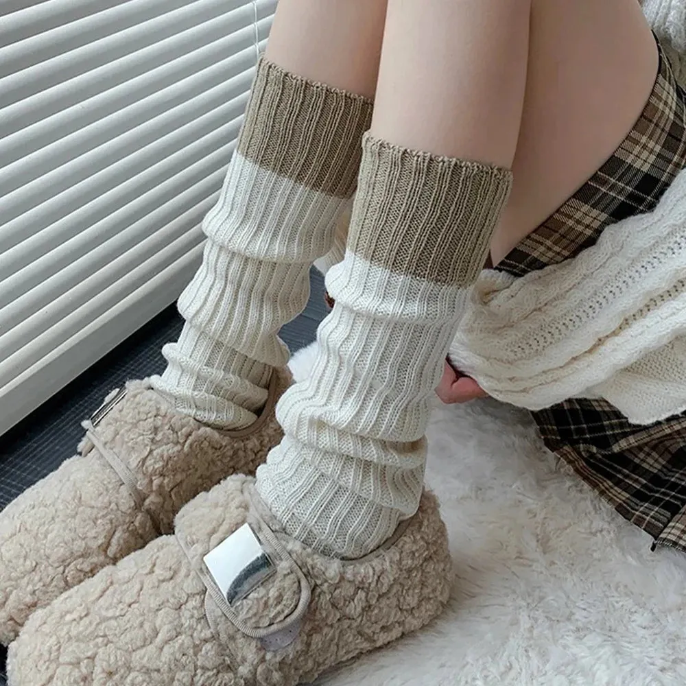 Sohiwoo Knitted Wool Long Socks Lolita Warmth Leg Covers Soild Color Simple Versatile Autumn Winter Warm Calf Stocking Women Ladies Sock