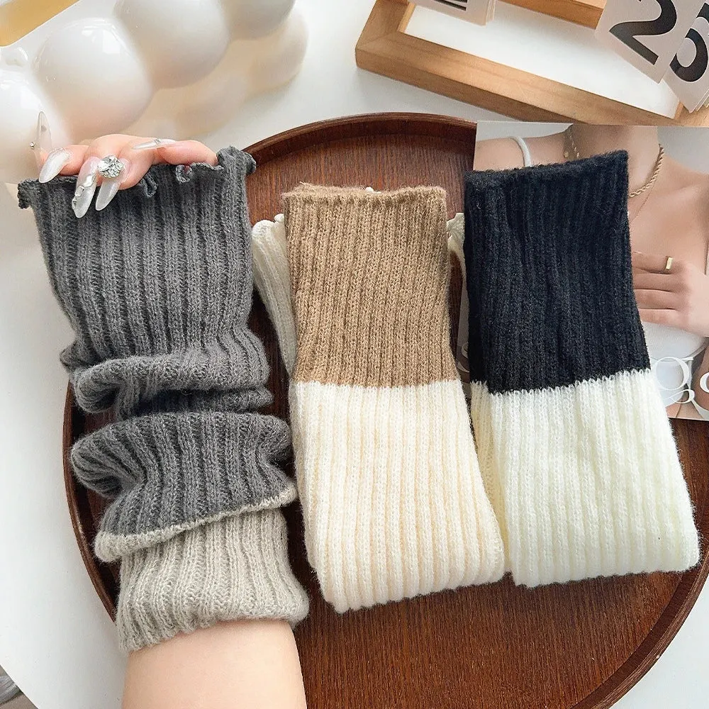 Sohiwoo Knitted Wool Long Socks Lolita Warmth Leg Covers Soild Color Simple Versatile Autumn Winter Warm Calf Stocking Women Ladies Sock