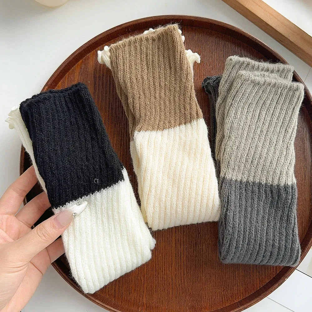 Sohiwoo Knitted Wool Long Socks Lolita Warmth Leg Covers Soild Color Simple Versatile Autumn Winter Warm Calf Stocking Women Ladies Sock