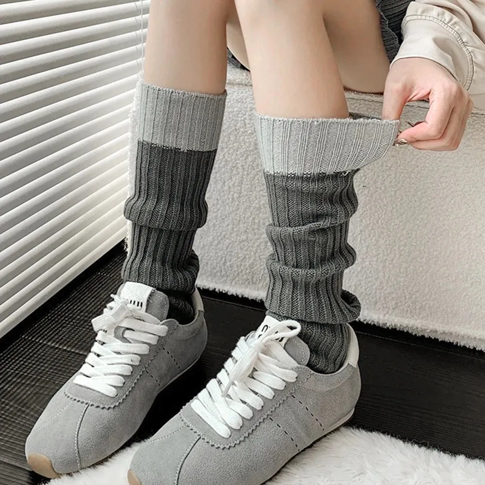 Sohiwoo Knitted Wool Long Socks Lolita Warmth Leg Covers Soild Color Simple Versatile Autumn Winter Warm Calf Stocking Women Ladies Sock