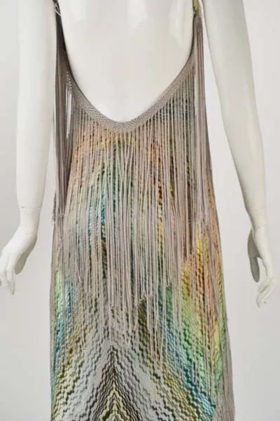 Spectacular Missoni Multi Color Knit Halter Dress with Fringe