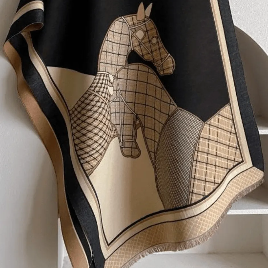 Tan and Black Reversible Wrap - Equus Plaid