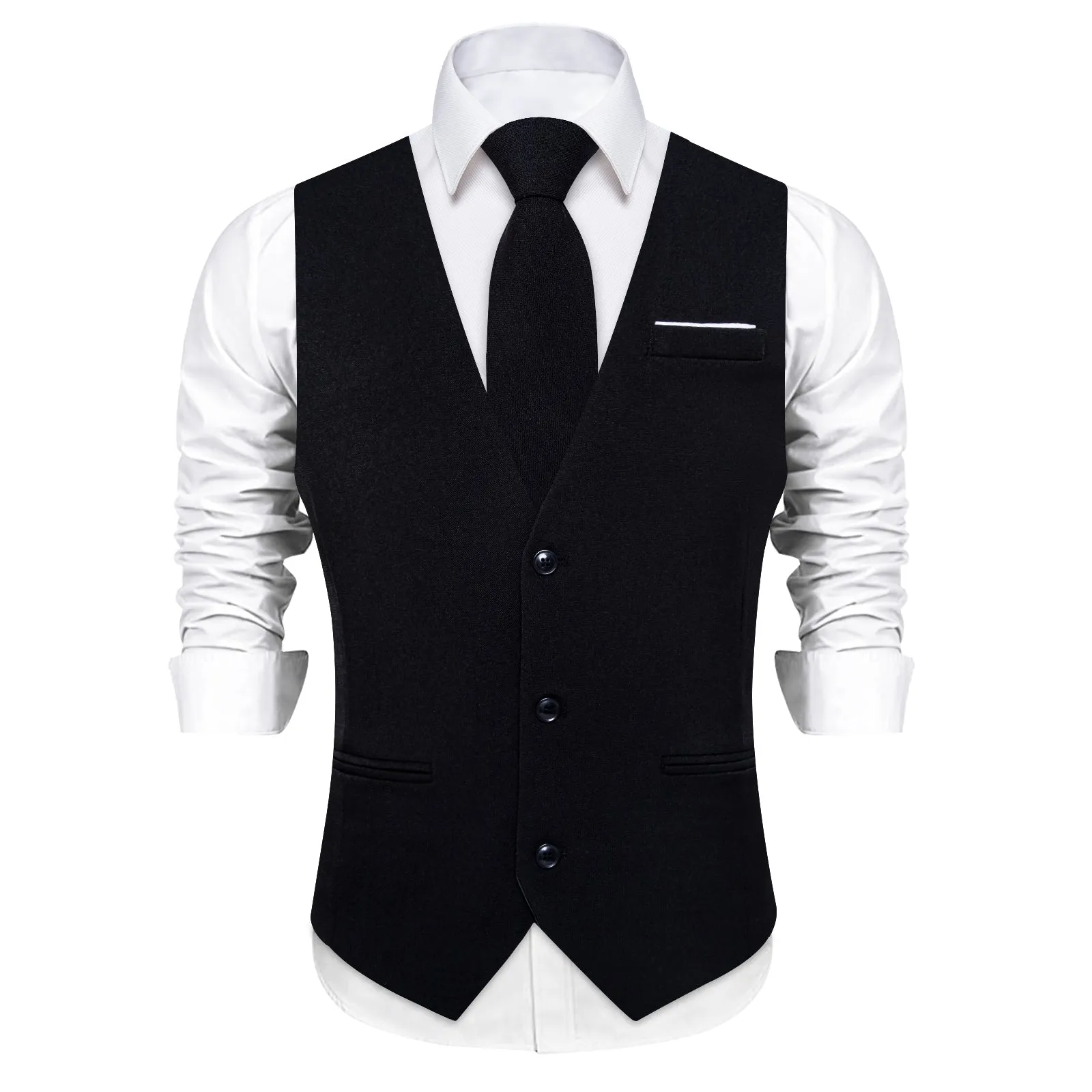 Ties2you Black Solid Jacquard Men's Vest Necktie Bowtie Set