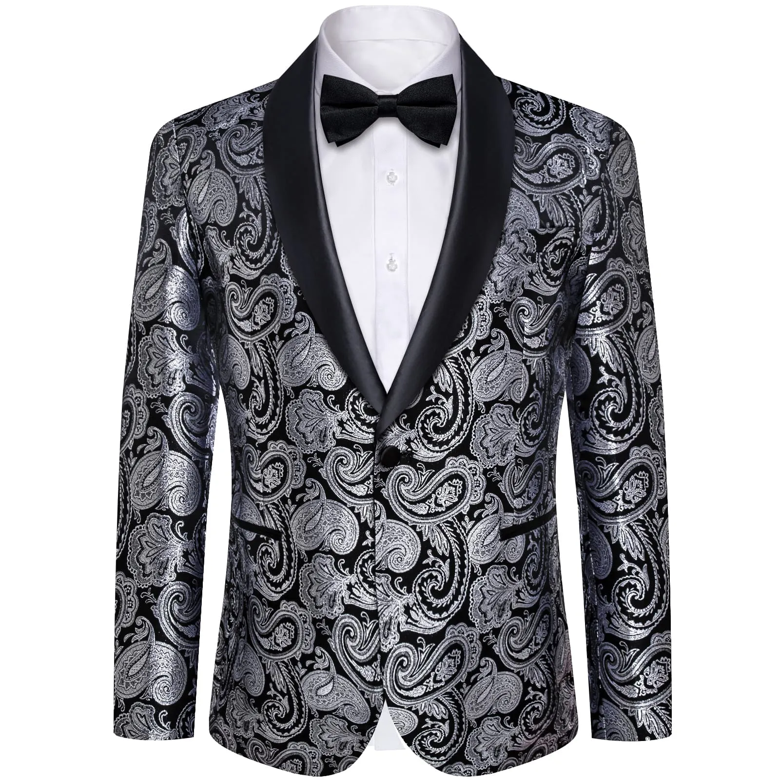 Ties2you Tuxedo Suit Silver Grey Paisley Shawl Collar Silk Dress Suit for Men Wedding