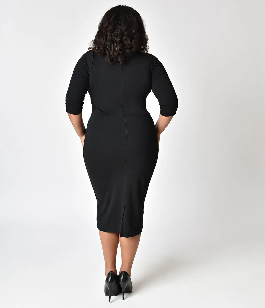 Unique Vintage Plus Size 1960s Style Black Long Sleeve Mod Wiggle Dress