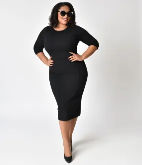 Unique Vintage Plus Size 1960s Style Black Long Sleeve Mod Wiggle Dress