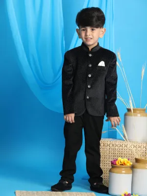 VASTRAMAY Boy's Black Polka Dot Printed Jodhpuri