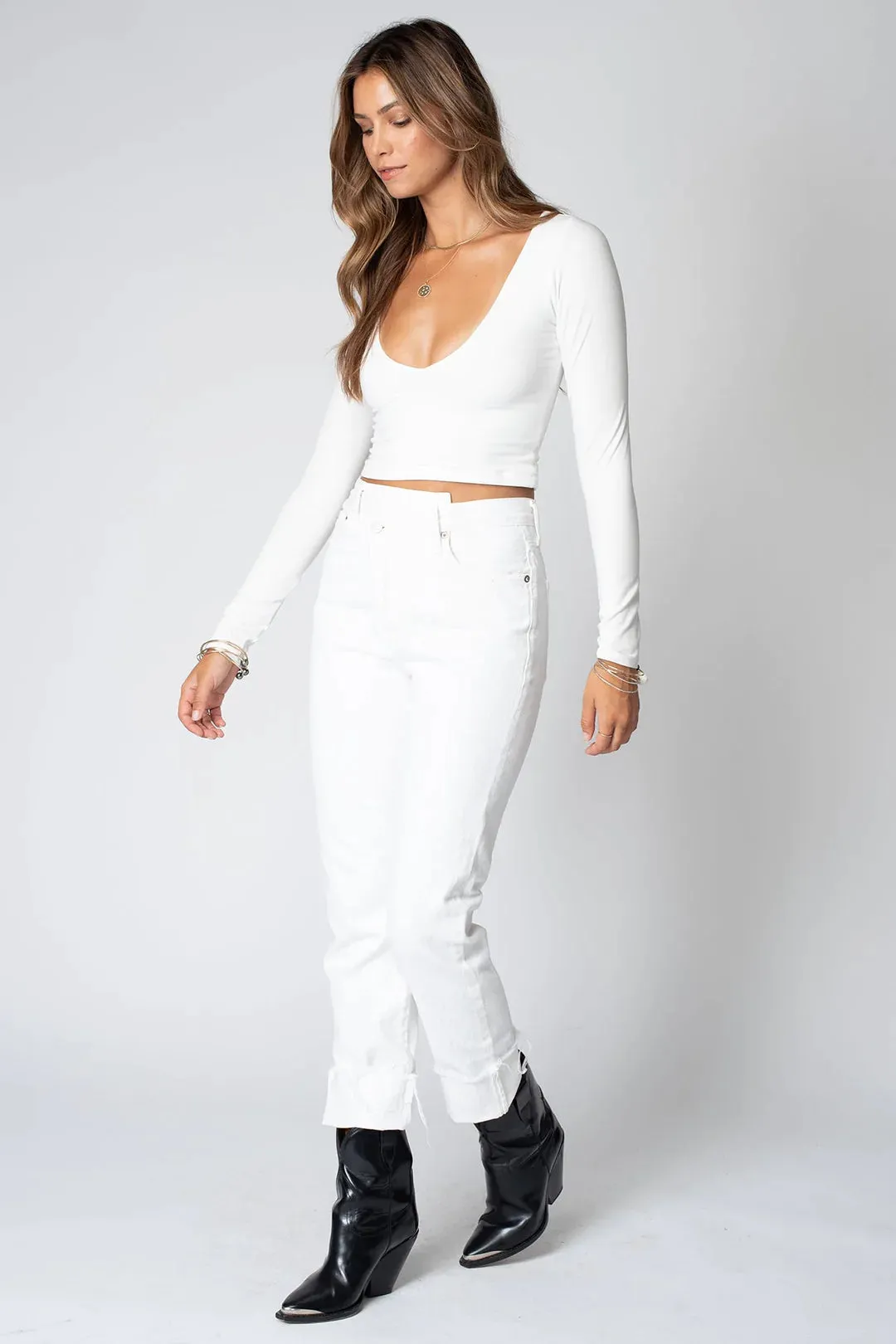 White V Neck Crop