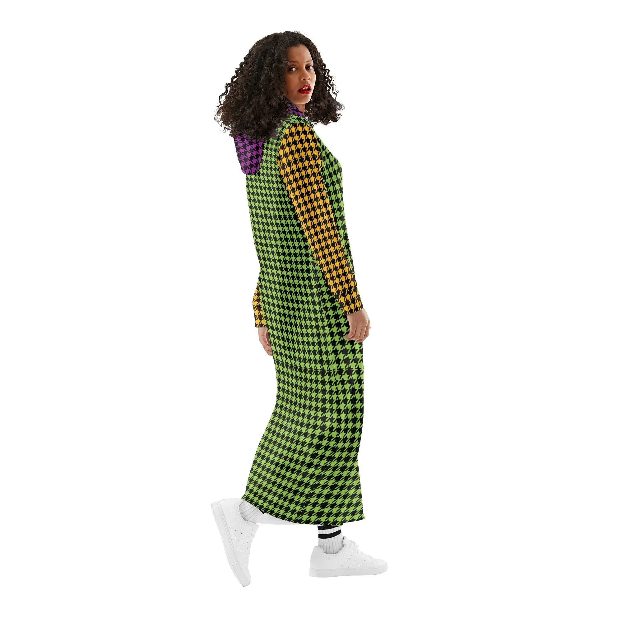 Winter Loungewear | Maxi Dress | Hooded Sweatshirt with Pockets | Plus-Petite Size | Houndstooth Multicolor dress