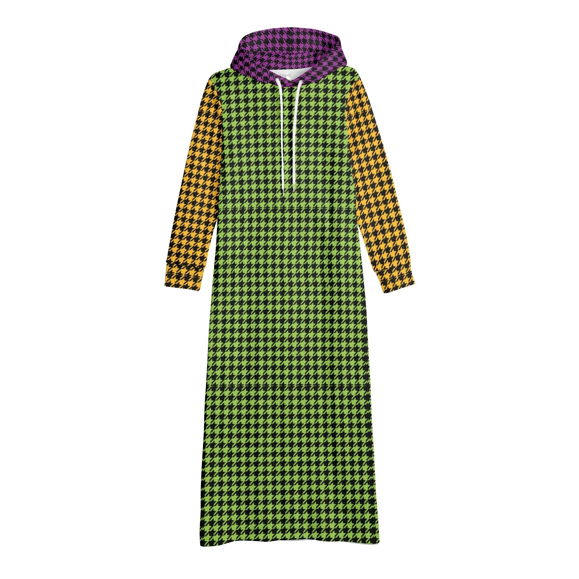 Winter Loungewear | Maxi Dress | Hooded Sweatshirt with Pockets | Plus-Petite Size | Houndstooth Multicolor dress