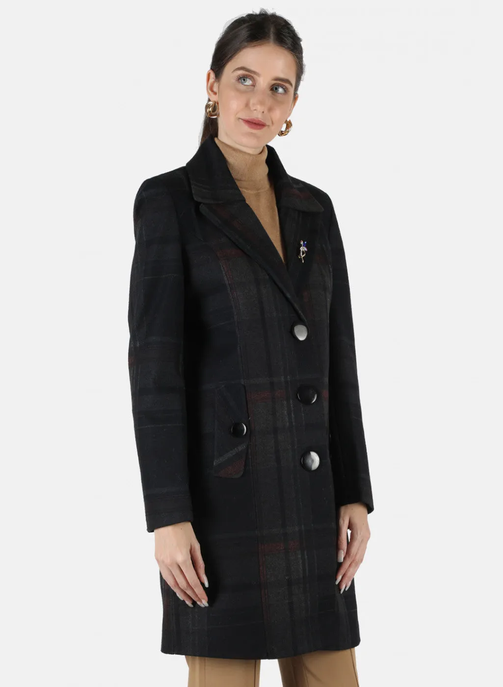 Women Black Check Coat