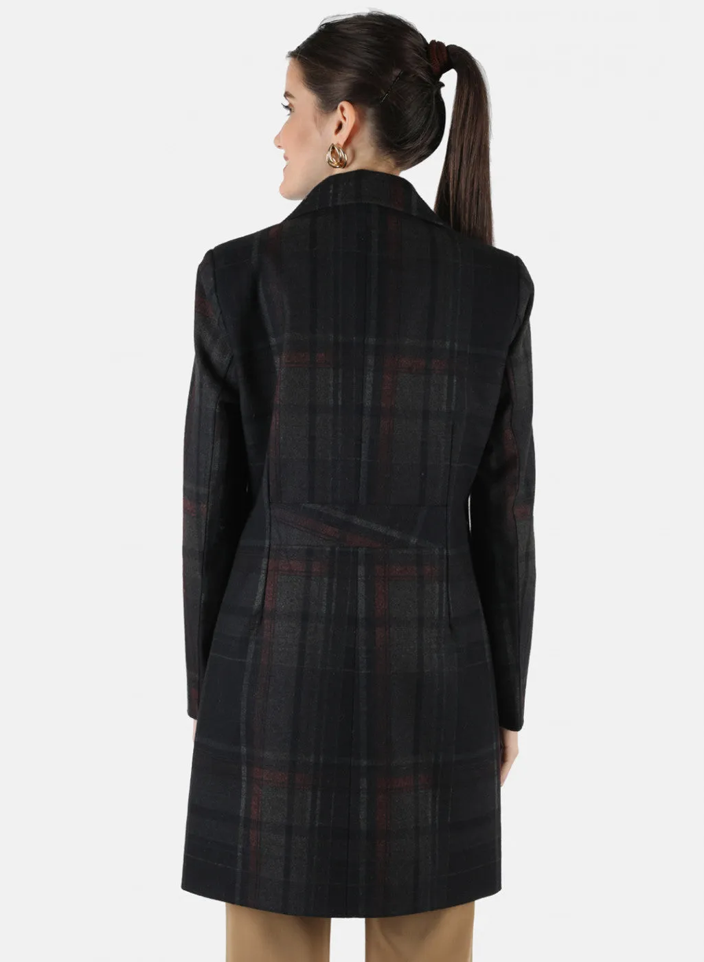 Women Black Check Coat