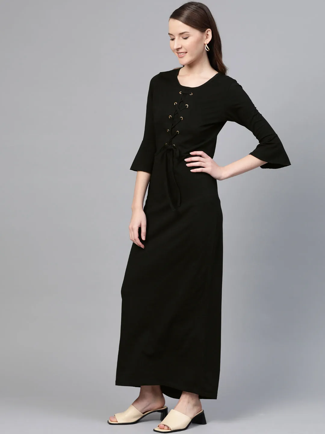 Women Black Front Criss Cross Detail Maxi