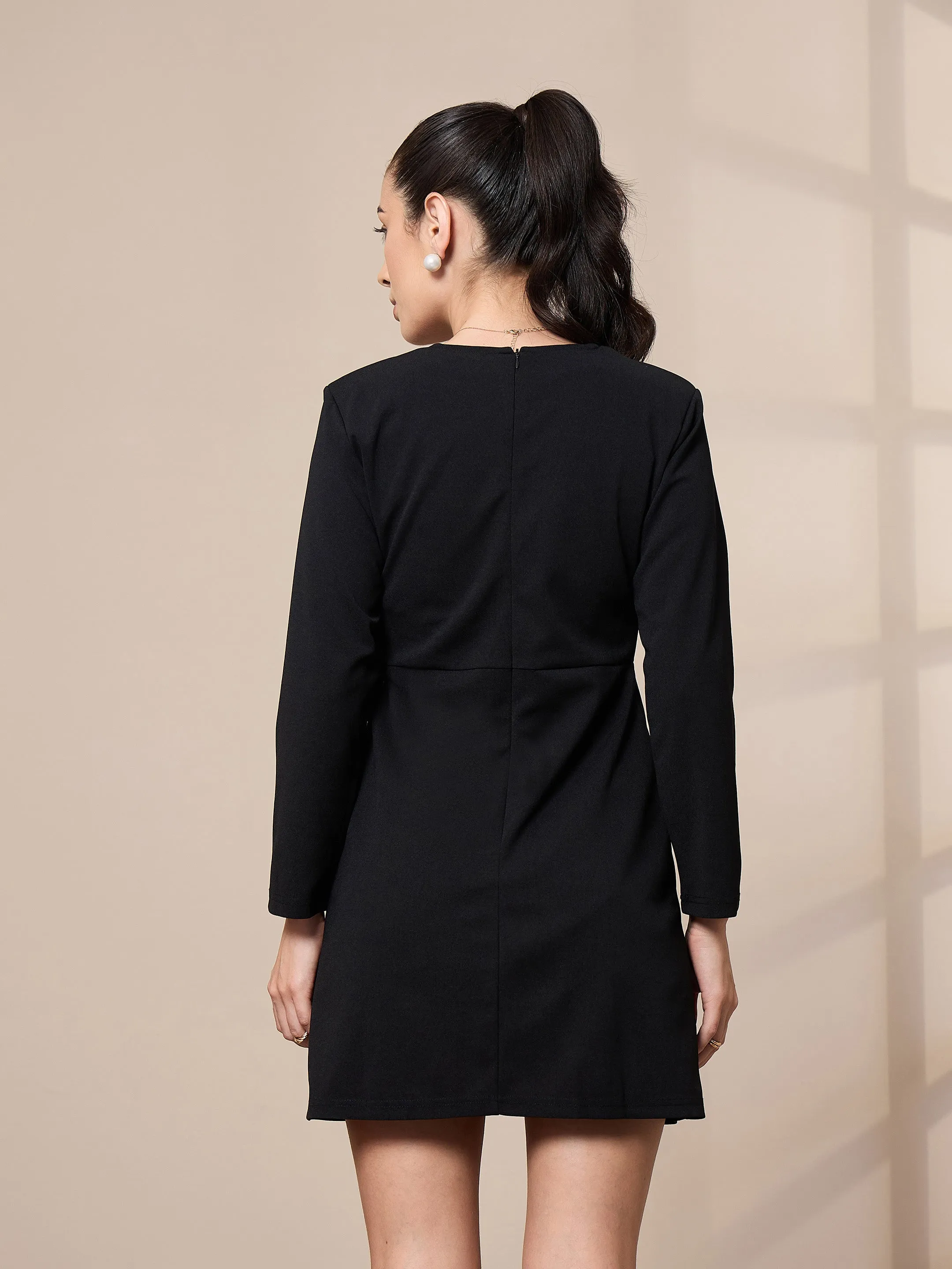 Women Black Full Sleeve Short Dress