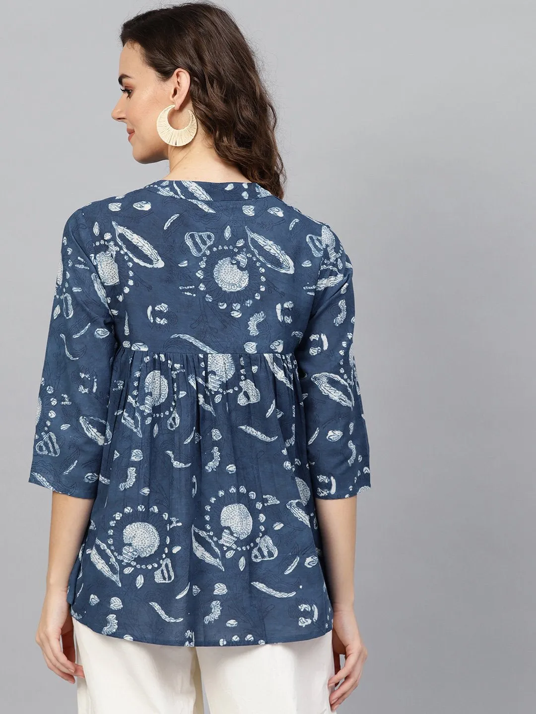 Women Blue & Off-White Printed Tunic