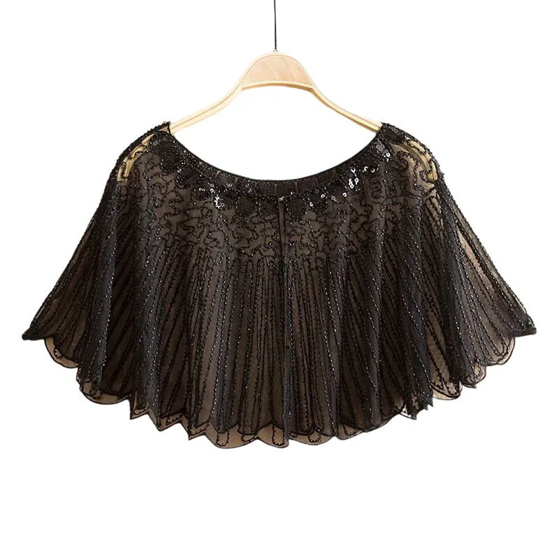 Women's 1920s Shawl Wraps Beaded Sequin Gatsby Cape Evening Bolero Flapper Cover Up